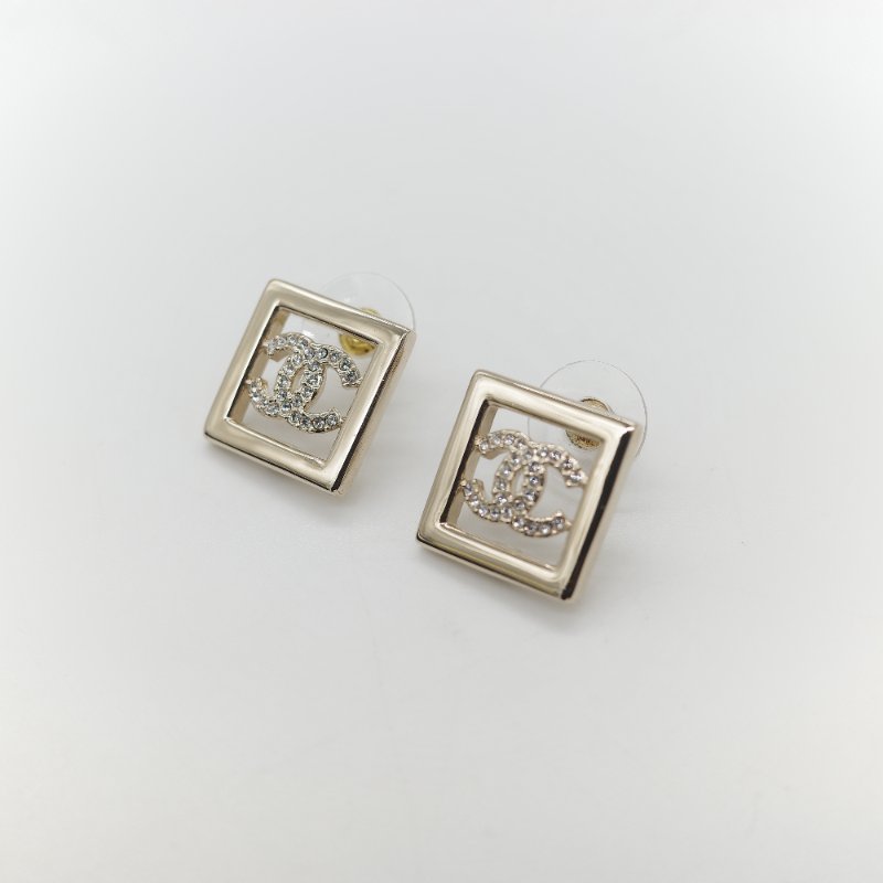 Chanel 香奈兒 CC 水鑽 正方形 耳釘 耳環-2