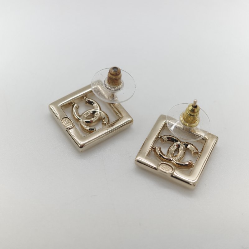 Chanel 香奈兒 CC 水鑽 正方形 耳釘 耳環-3