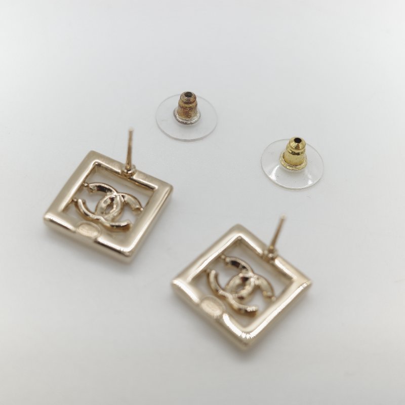 Chanel 香奈兒 CC 水鑽 正方形 耳釘 耳環-4
