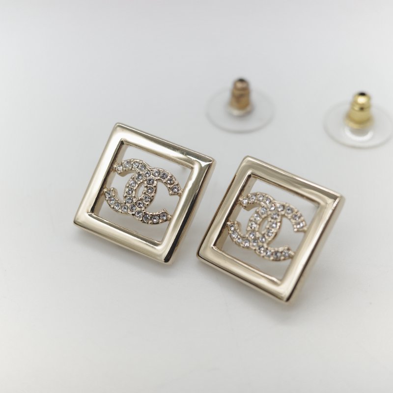 Chanel 香奈兒 CC 水鑽 正方形 耳釘 耳環-5