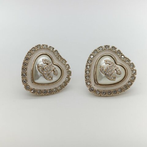 Chanel 香奈兒 白色珍珠 CC 水鑽 愛心💗 耳釘 耳環