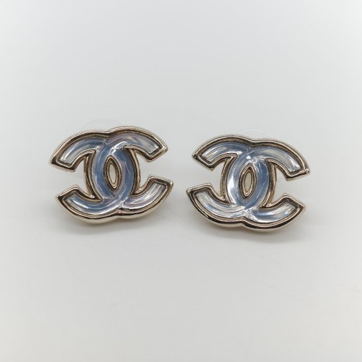 Chanel 香奈兒 CC 透明立體水鑽 耳釘 耳環-1