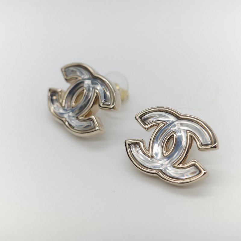 Chanel 香奈兒 CC 透明立體水鑽 耳釘 耳環-3