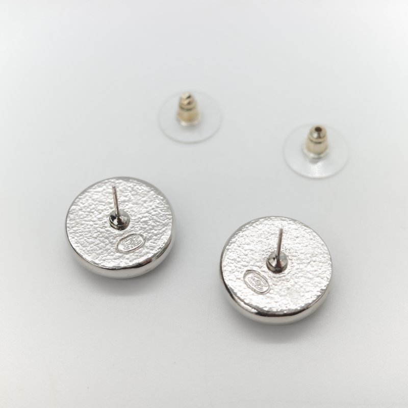 Chanel 香奈兒 藍色樹脂 CC 銀色 耳釘 耳環-4