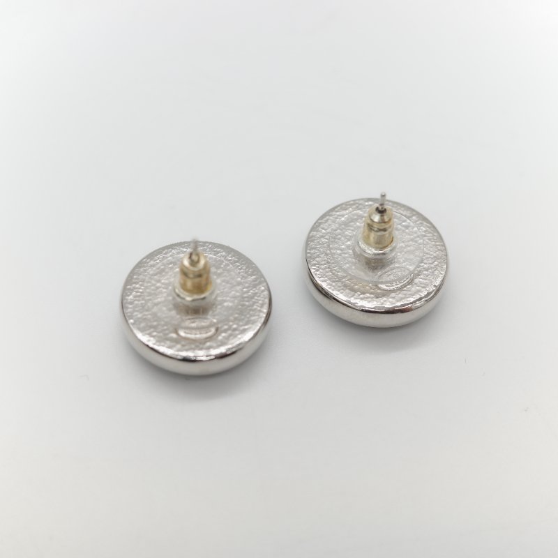 Chanel 香奈兒 藍色樹脂 CC 銀色 耳釘 耳環-5