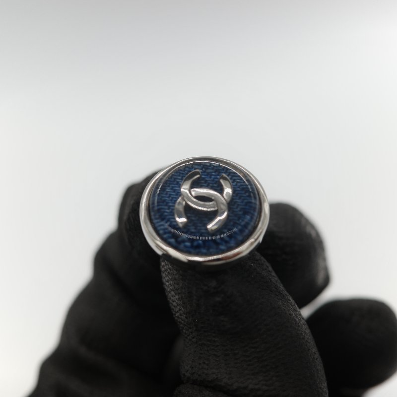 Chanel 香奈兒 藍色樹脂 CC 銀色 耳釘 耳環-6