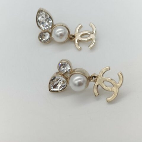 Chanel 香奈兒 水鑽 淡金色 耳環 耳墜