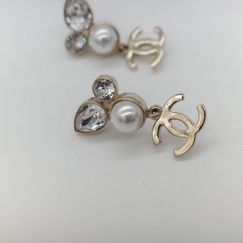 Chanel 香奈兒 水鑽 淡金色 耳環 耳墜-1