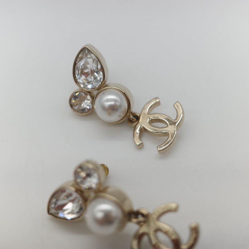 Chanel 香奈兒 水鑽 淡金色 耳環 耳墜-2