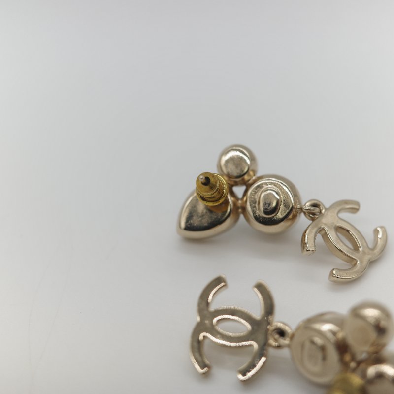 Chanel 香奈兒 水鑽 淡金色 耳環 耳墜-3