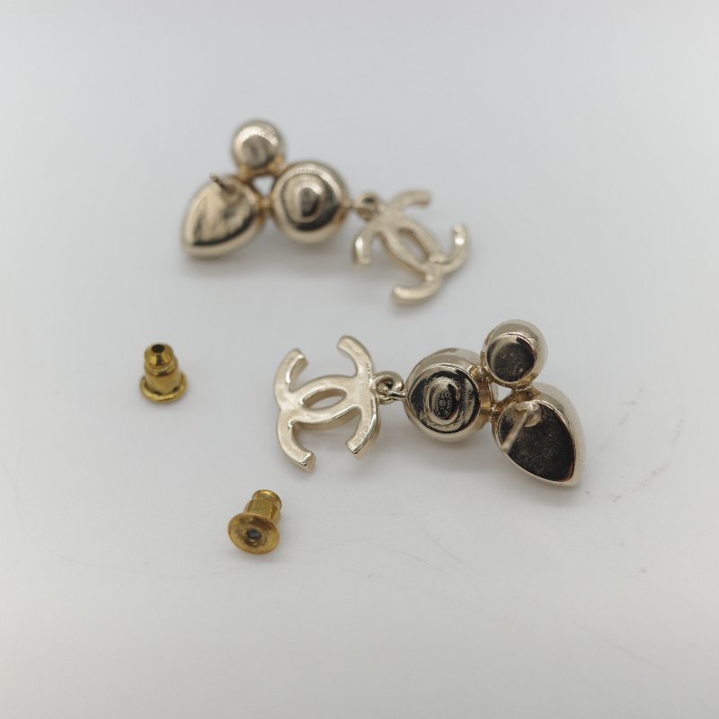 Chanel 香奈兒 水鑽 淡金色 耳環 耳墜-5