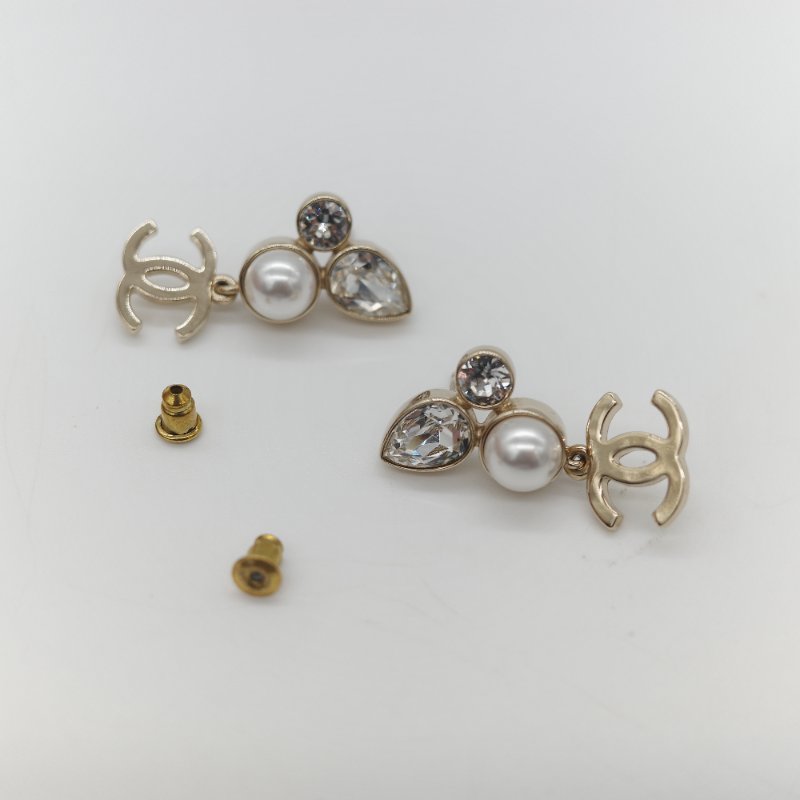 Chanel 香奈兒 水鑽 淡金色 耳環 耳墜-6