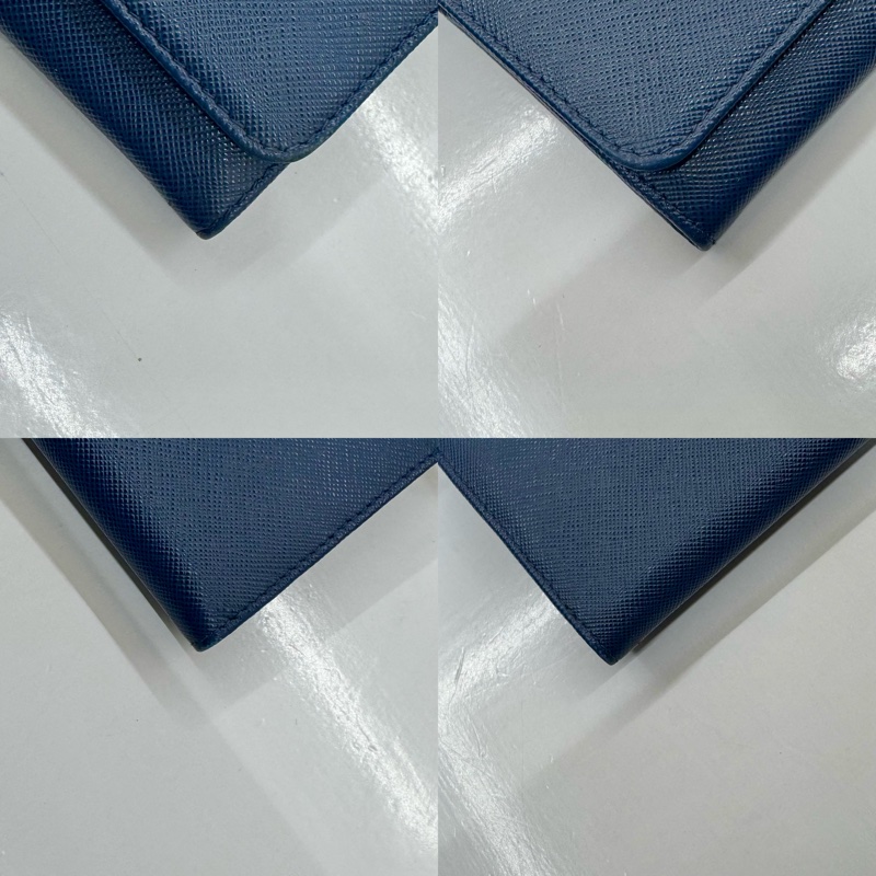 PRADA Saffiano 藍色皮革鏈帶長夾(斜背包)1M1290-4