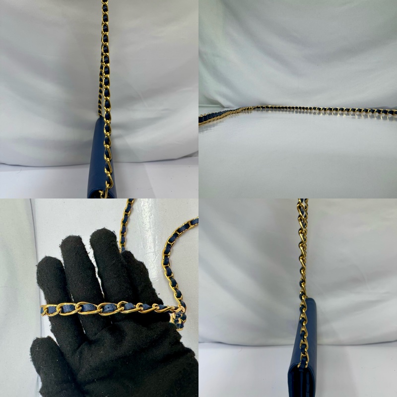 PRADA Saffiano 藍色皮革鏈帶長夾(斜背包)1M1290-5