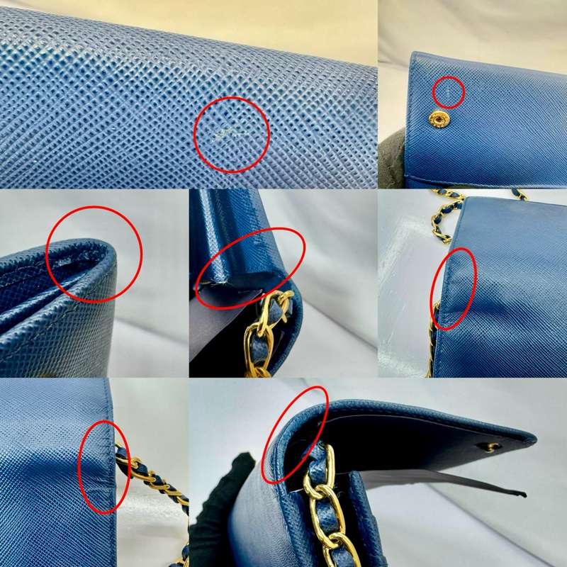 PRADA Saffiano 藍色皮革鏈帶長夾(斜背包)1M1290-7