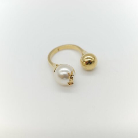 Saint Laurent 聖羅蘭 珍珠 金色 戒指 IT10