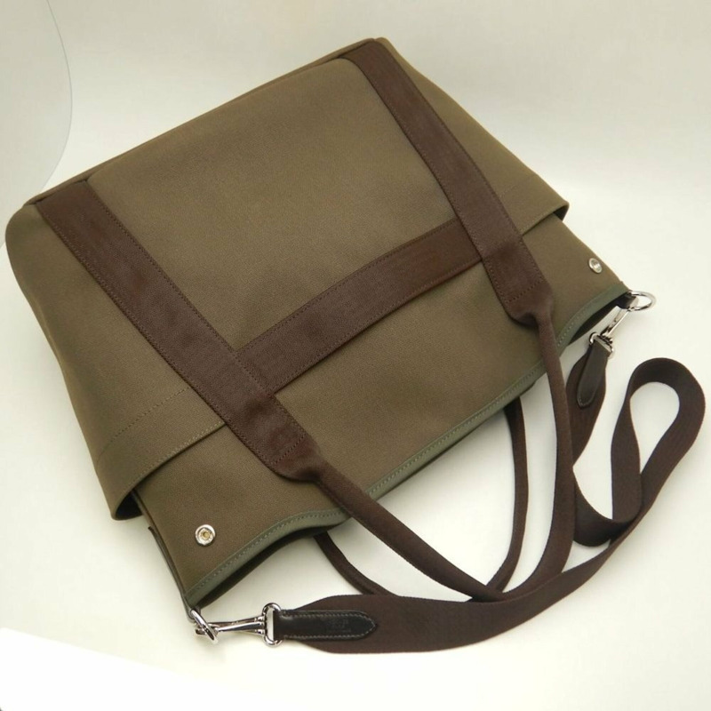 HERMES Sac de Pansage 手提包，帆布，卡其色，女式，253725-3