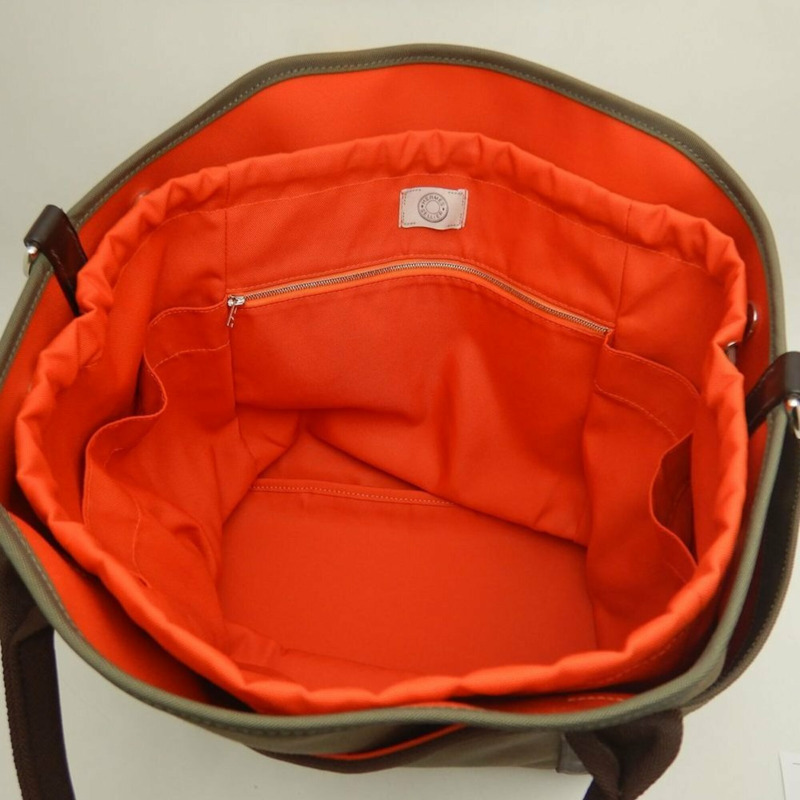 HERMES Sac de Pansage 手提包，帆布，卡其色，女式，253725-4