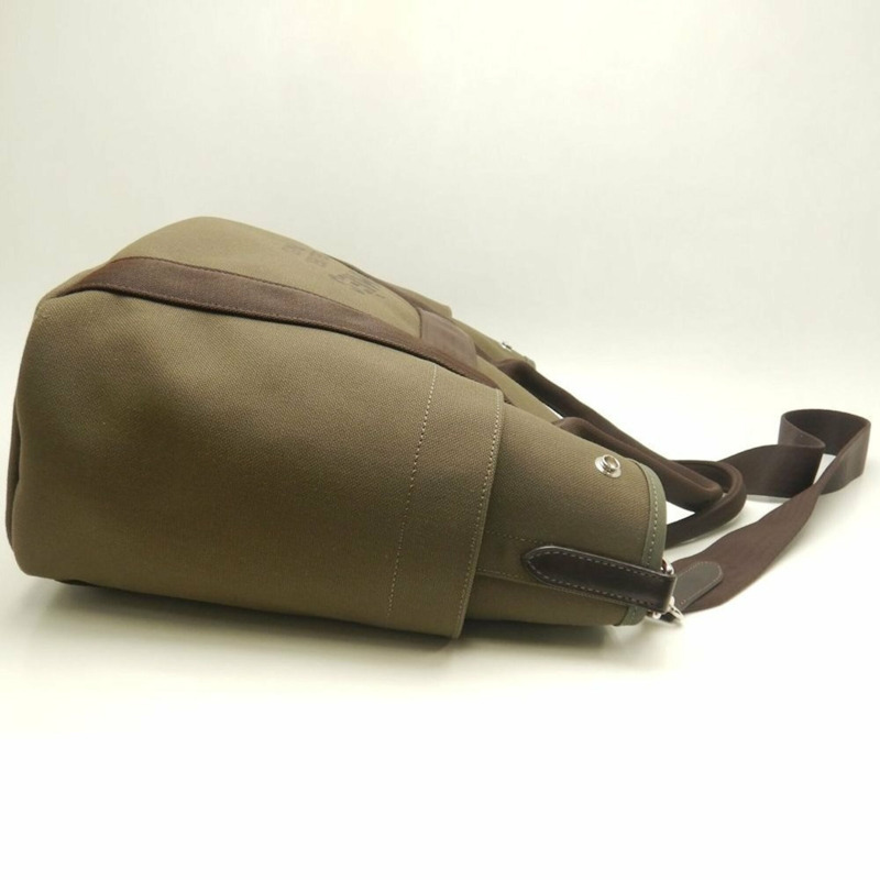 HERMES Sac de Pansage 手提包，帆布，卡其色，女式，253725-5