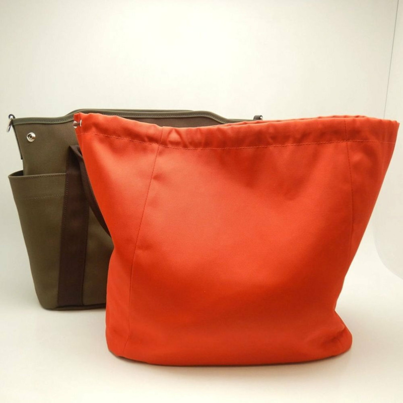 HERMES Sac de Pansage 手提包，帆布，卡其色，女式，253725-12