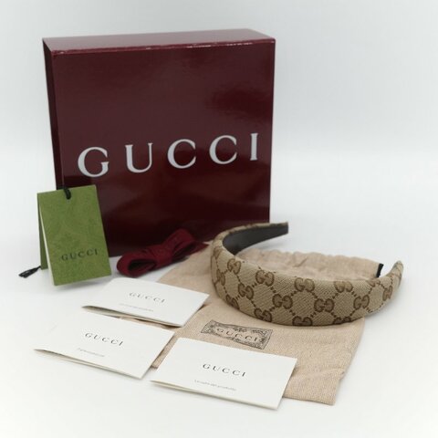 Gucci 古馳 棕色 牛仔布 經典花紋 GG 立體 髮箍