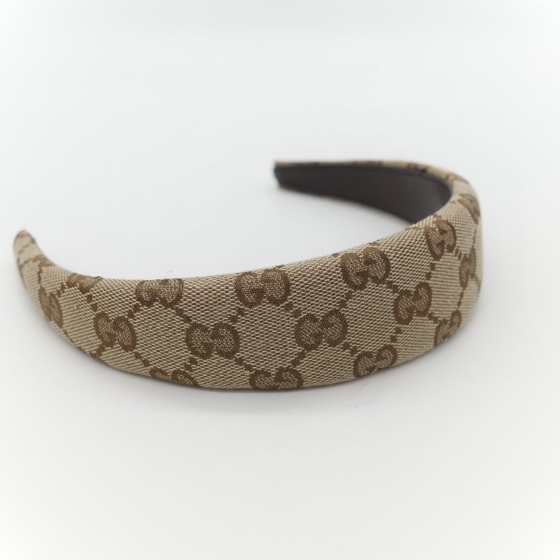 Gucci 古馳 棕色 牛仔布 經典花紋 GG 立體 髮箍-2