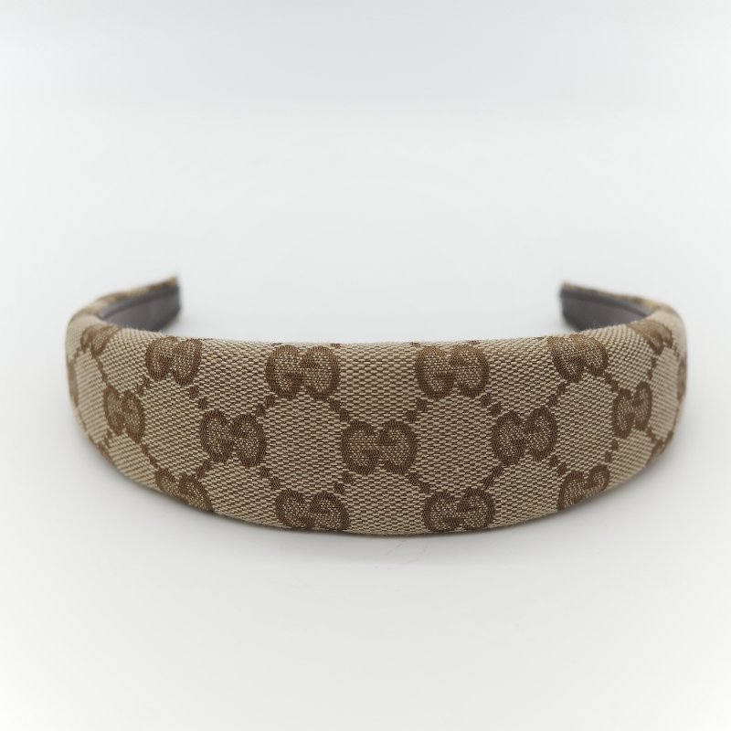 Gucci 古馳 棕色 牛仔布 經典花紋 GG 立體 髮箍-3