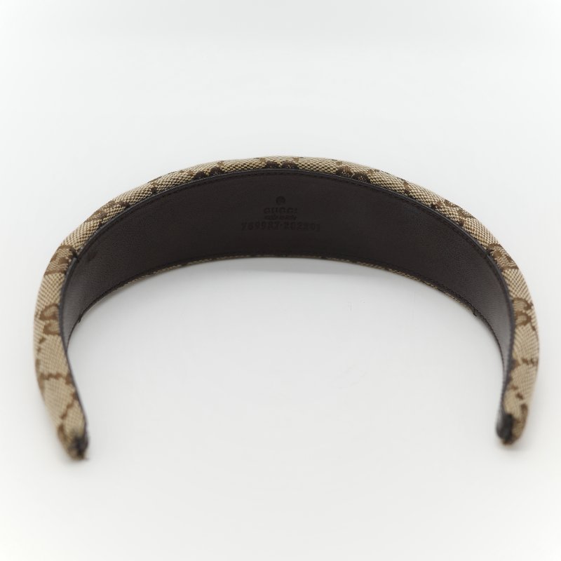 Gucci 古馳 棕色 牛仔布 經典花紋 GG 立體 髮箍-4