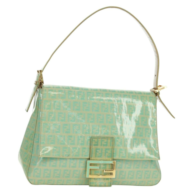 【日本直送】FENDI Zucchino帆布Mamma Baguette包 PVC金色淺綠色 正品 170889V-0