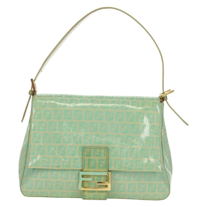 【日本直送】FENDI Zucchino帆布Mamma Baguette包 PVC金色淺綠色 正品 170889V-12