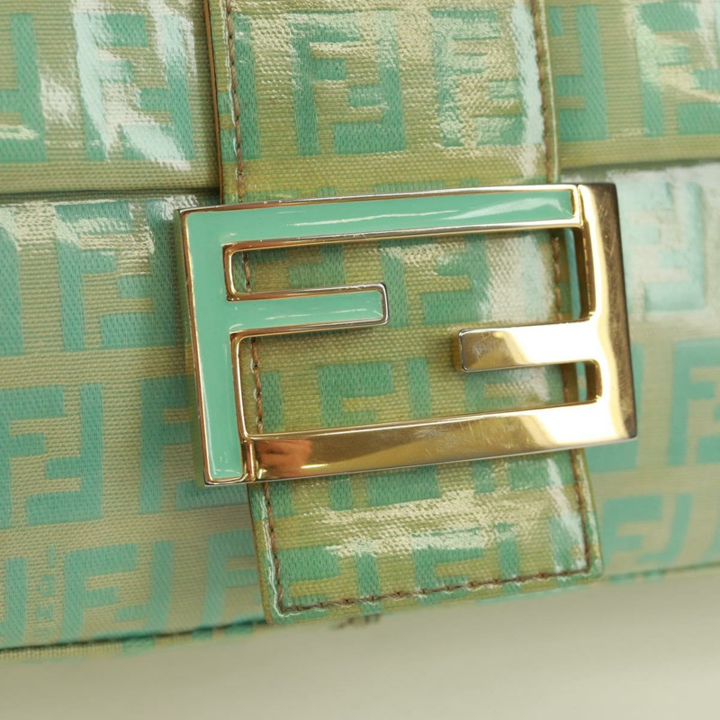 【日本直送】FENDI Zucchino帆布Mamma Baguette包 PVC金色淺綠色 正品 170889V-18