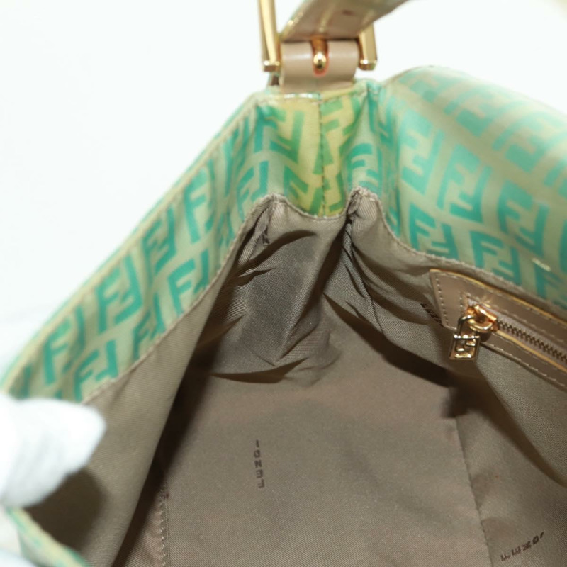 【日本直送】FENDI Zucchino帆布Mamma Baguette包 PVC金色淺綠色 正品 170889V-23