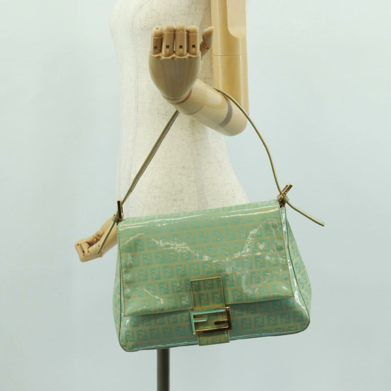 【日本直送】FENDI Zucchino帆布Mamma Baguette包 PVC金色淺綠色 正品 170889V-26