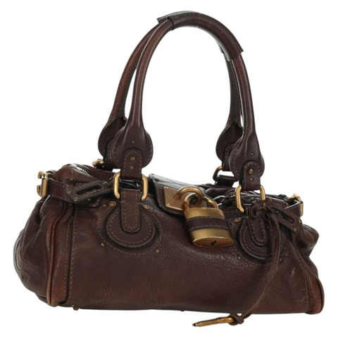 Chloe Paddington 手提包，棕色、銀色、金色皮革，正品 ARZ698SAV