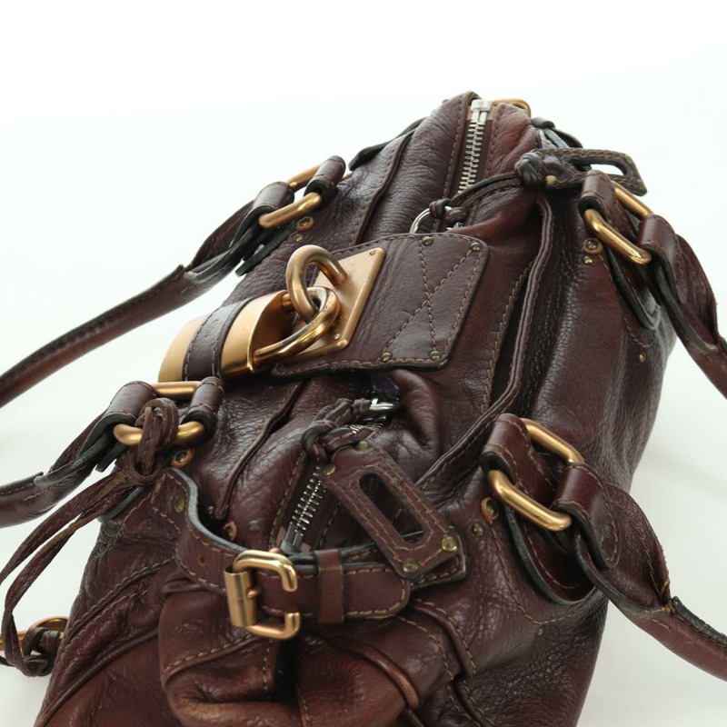 【日本直送】Chloe Paddington 手提包,棕色、銀色、金色皮革,正品 ARZ698SAV-5