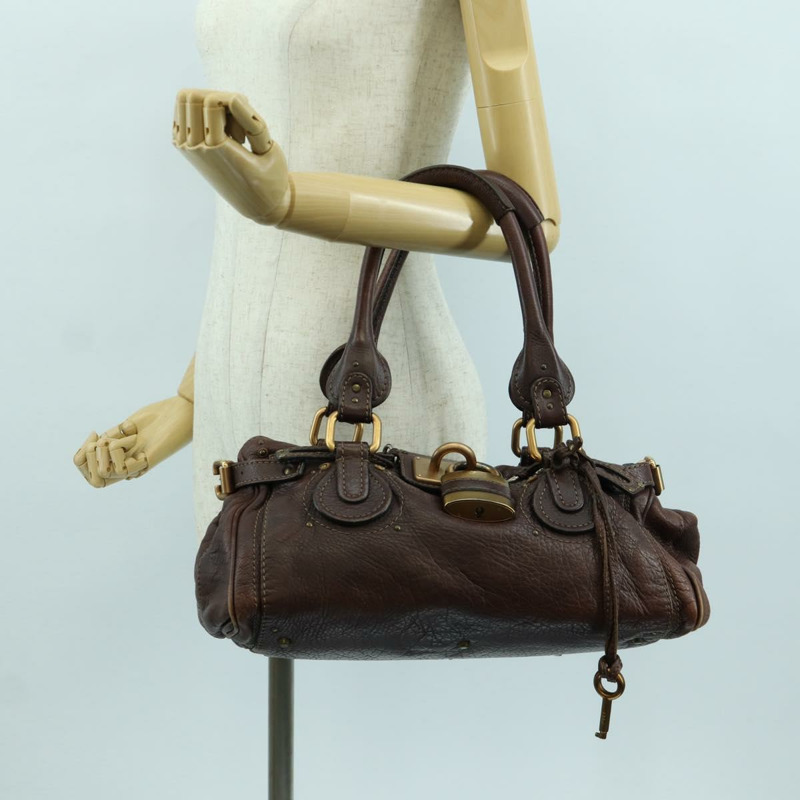 【日本直送】Chloe Paddington 手提包,棕色、銀色、金色皮革,正品 ARZ698SAV-23