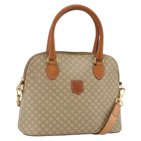CELINE Macadam帆布手提包 PVC 兩用 米色 金色 正品 AMZ532A