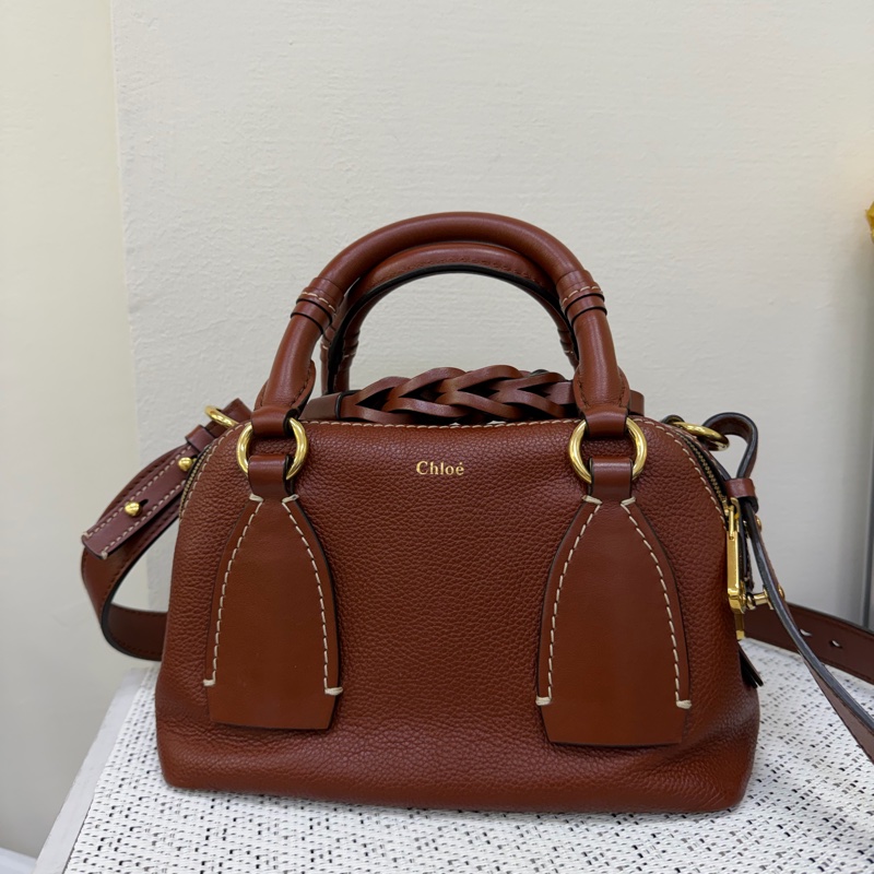 Chloé Daria 紅棕色編織握把手提斜背兩用包-1