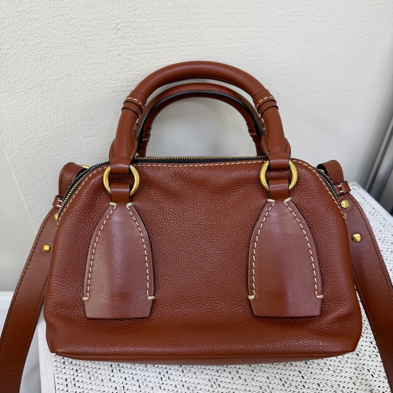 Chloé Daria 紅棕色編織握把手提斜背兩用包-2