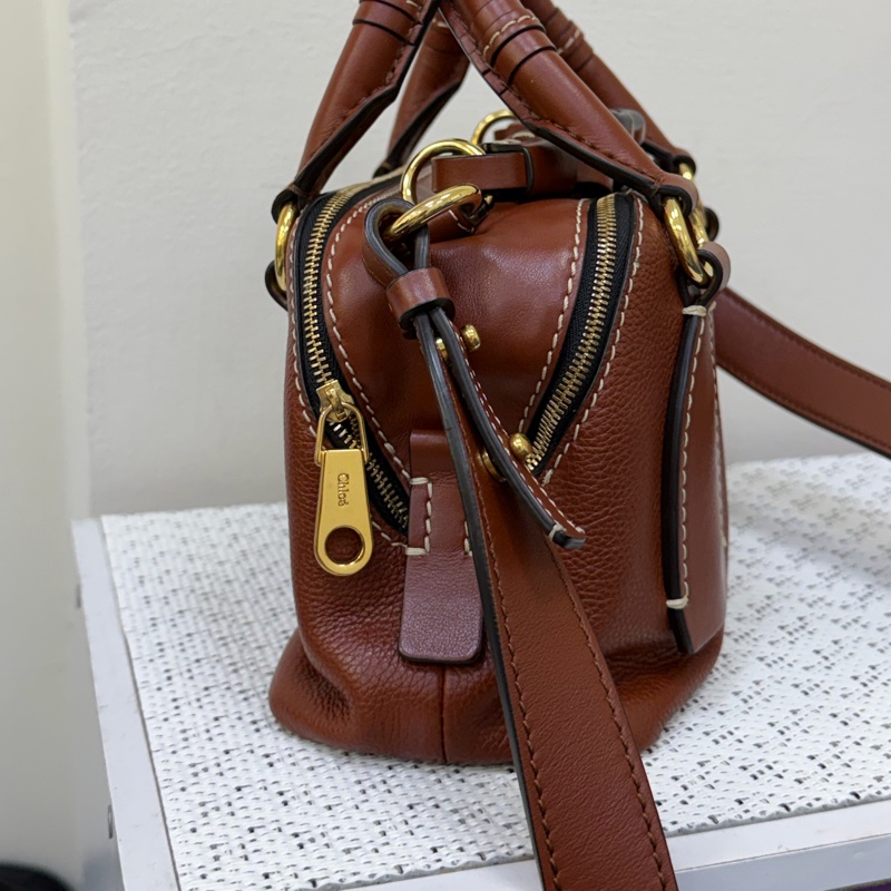 Chloé Daria 紅棕色編織握把手提斜背兩用包-3