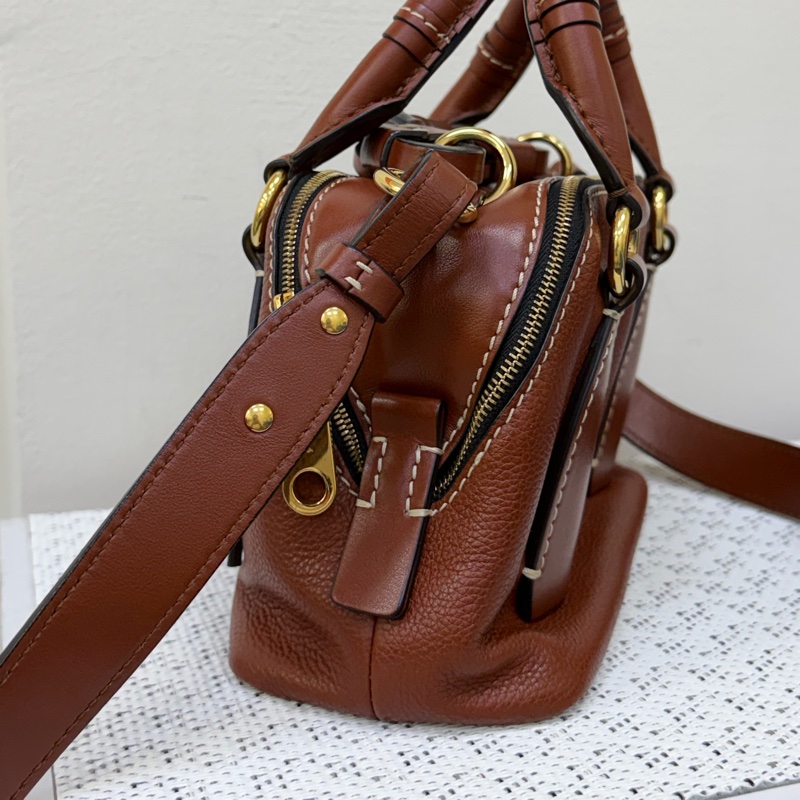 Chloé Daria 紅棕色編織握把手提斜背兩用包-4