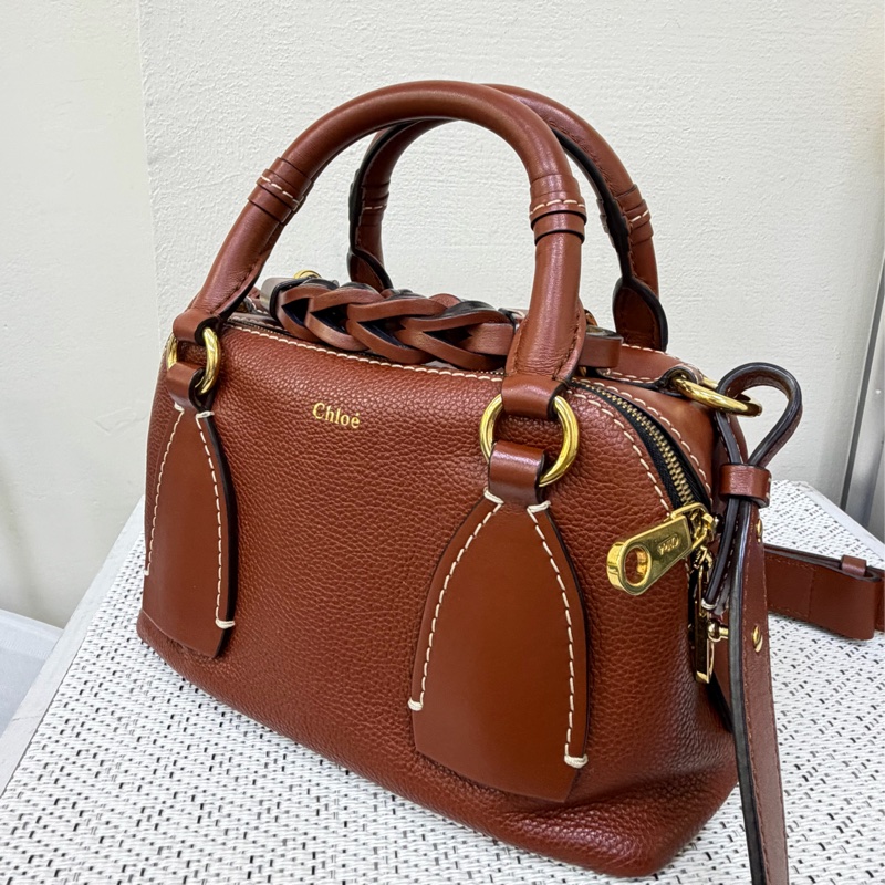 Chloé Daria 紅棕色編織握把手提斜背兩用包-6