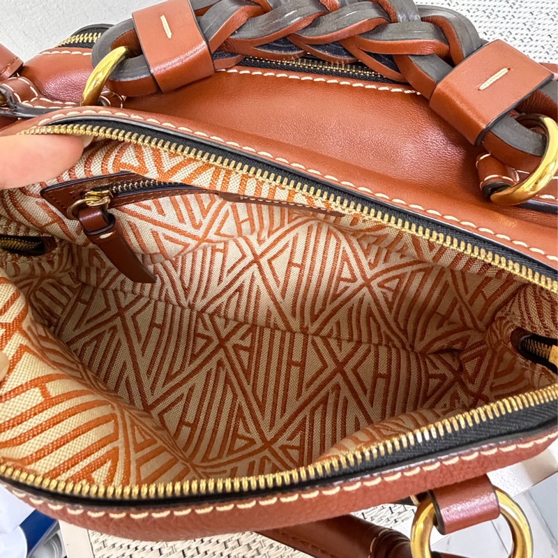 Chloé Daria 紅棕色編織握把手提斜背兩用包-7