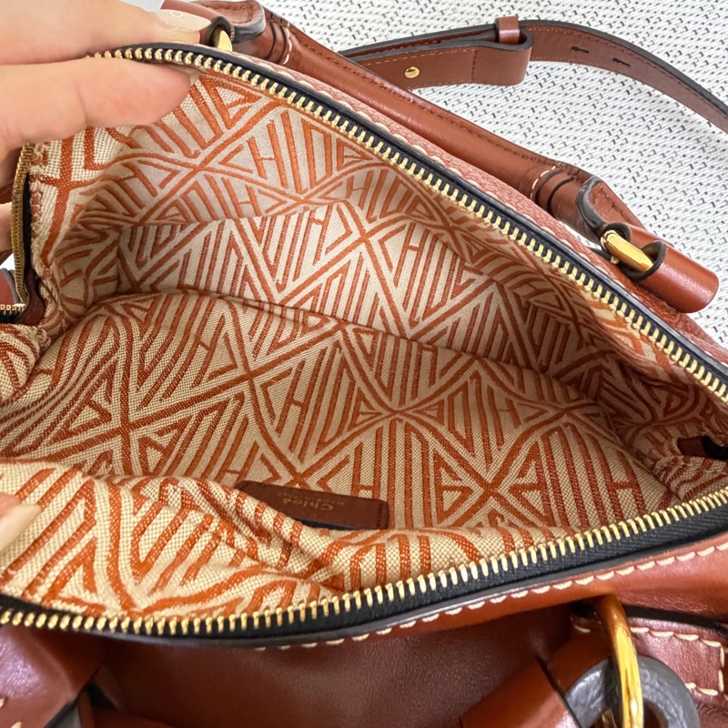 Chloé Daria 紅棕色編織握把手提斜背兩用包-8