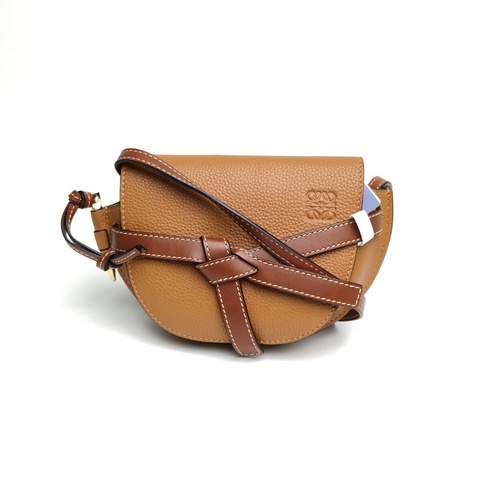 LOEWE Gate馬鞍斜跨包MINI棕色牛皮