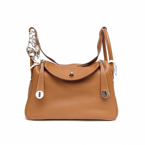 HERMES Lindy30金棕色TC皮T刻銀扣