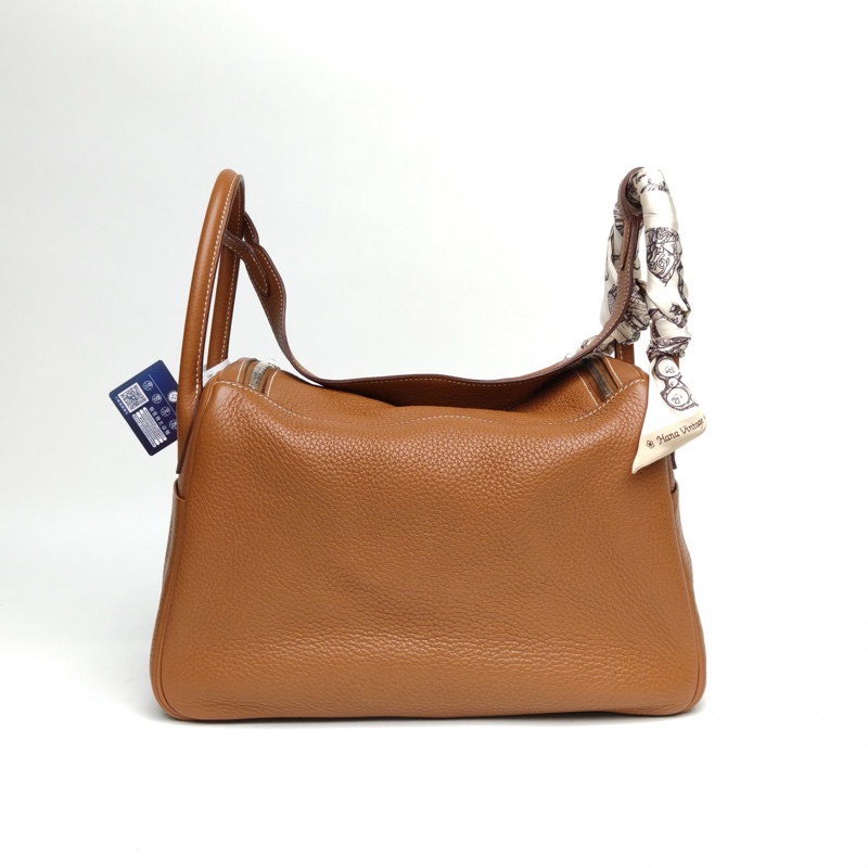 HERMES Lindy30金棕色TC皮T刻銀扣-2