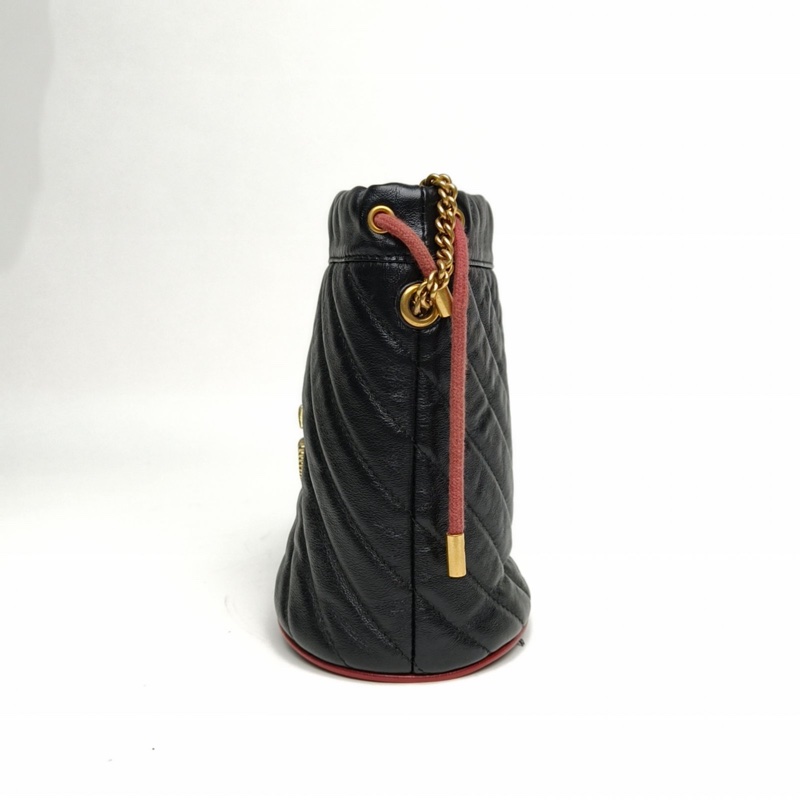 GUCCI GGMarmont抽繩水桶包Mini羊角扣黑色牛皮金扣-1