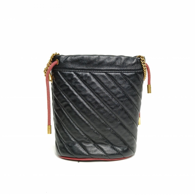 GUCCI GGMarmont抽繩水桶包Mini羊角扣黑色牛皮金扣-2