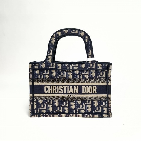 DIOR BookTote迷你墨藍色帆布Oblique印花字母刺繡